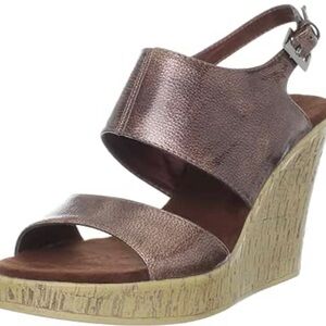 This is a pair of Aerosoles bronze metallic wedge platform sandals.